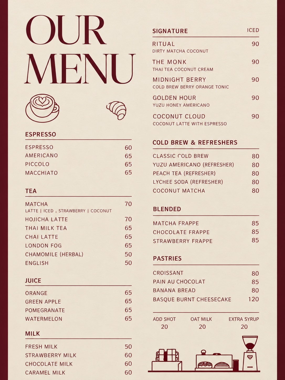 RITUAL's printed menu board